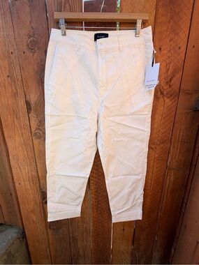 NWT THE SCRIPT Women's White Cuffed Trousers Pants Casual Cotton Pockets Size 8